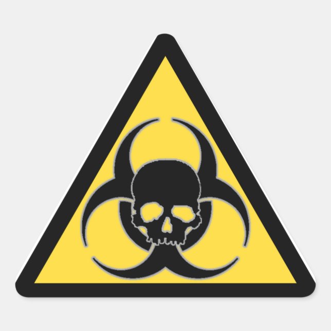 Black and yellow Biohazard symbol and skull Triangle Sticker (Front)