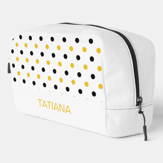 Black and Yellow Bumblebee Polka Dot Pattern Dopp Kit (Right Corner)