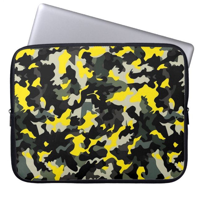 Black and Yellow Camouflage Pattern Laptop Sleeve (Front)