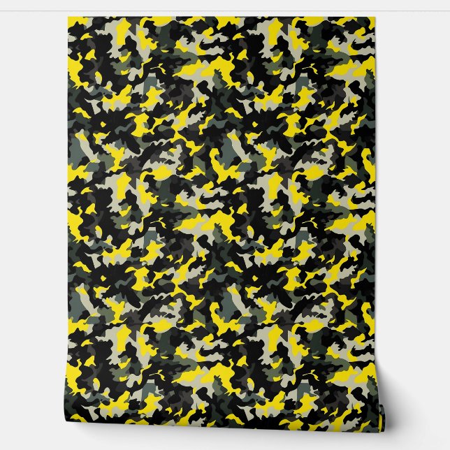 Black and Yellow Camouflage Pattern Wallpaper (Unrolling)