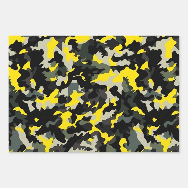 Black and Yellow Camouflage Pattern Wrapping Paper Sheet (Front)