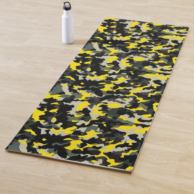 Black and Yellow Camouflage Pattern Yoga Mat (In Situ)