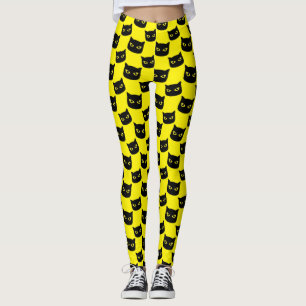 Black and yellow cat Halloween pattern Leggings