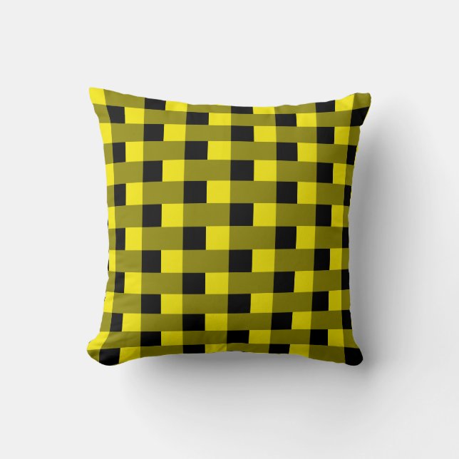 Black and Yellow Check Throw Pillow (Front)