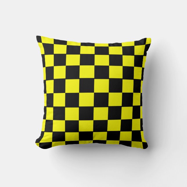 Black and Yellow Chequerboard Pattern Cushion (Front)