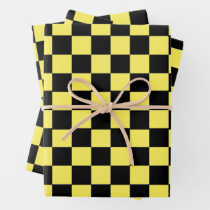 Black and Yellow Chequerboard Wrapping Paper Sheet