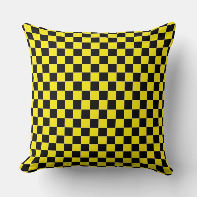 Black and yellow chequered board pattern cushion (Front)