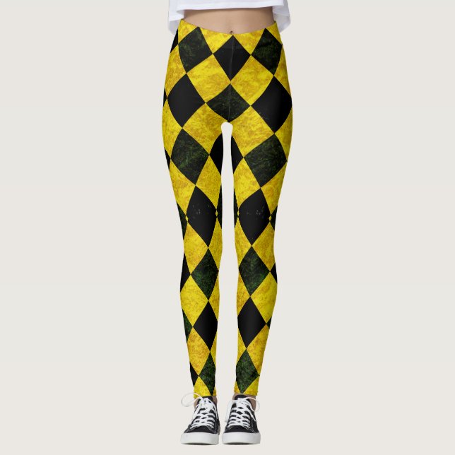 Black and yellow chequered pattern leggings (Front)