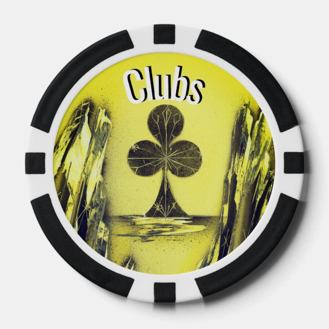 Black and Yellow Club Poker Chip (Front)