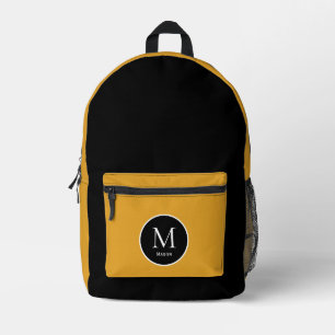Black and Yellow Colour Block  Printed Backpack