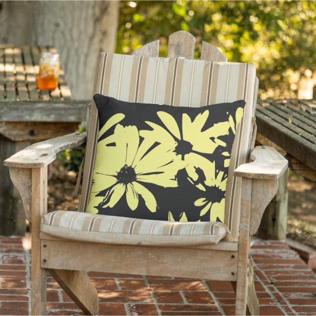 Black and Yellow Daisies Outdoor Cushion (Chair)