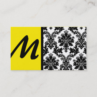 Black and Yellow Damask Business Cards