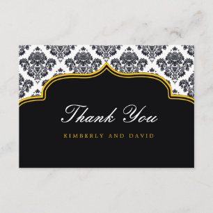 Black and Yellow Damask Label Thank You Card