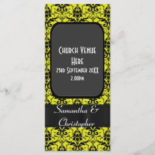 Black and yellow damask wedding program programme