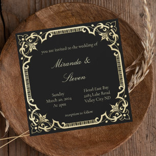 Black and yellow elegant wedding invitation 