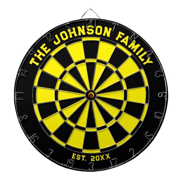 Black and Yellow Family Dartboard with Darts (Front)