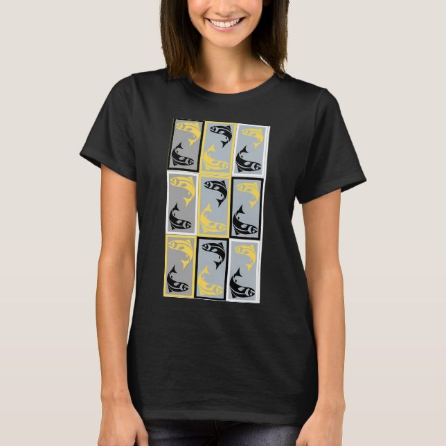 black and yellow fish design pattern T-Shirt (Front)