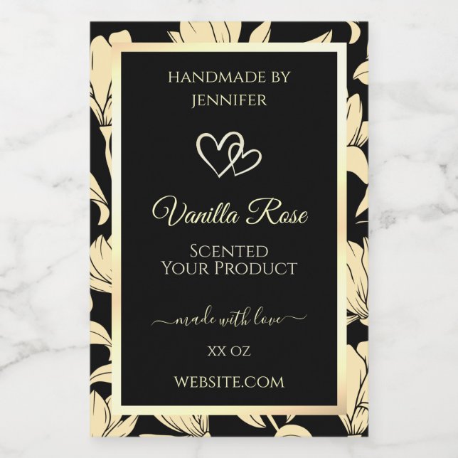 Black and Yellow Floral Product Packaging Labels (Single Label)