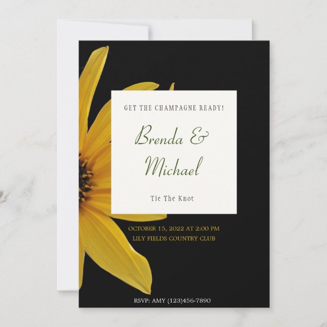 Black and Yellow Floral Wedding Invitation (Front)