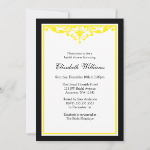 Black and Yellow Flourish Bridal Shower Invitation