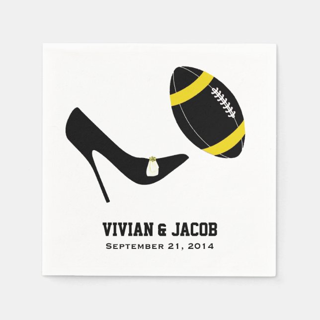 Black and Yellow Football Custom Wedding Napkin (Front)