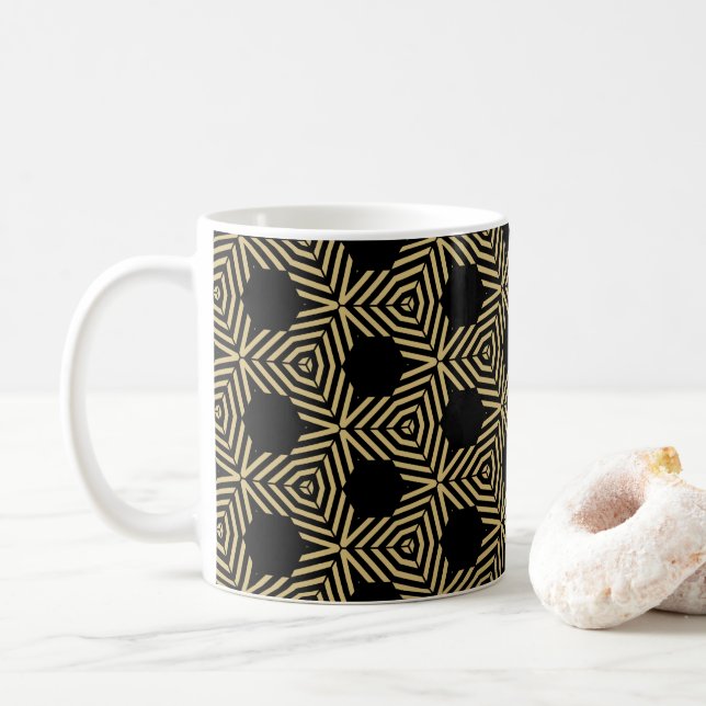 Black and Yellow geometric design coffee mug (With Donut)