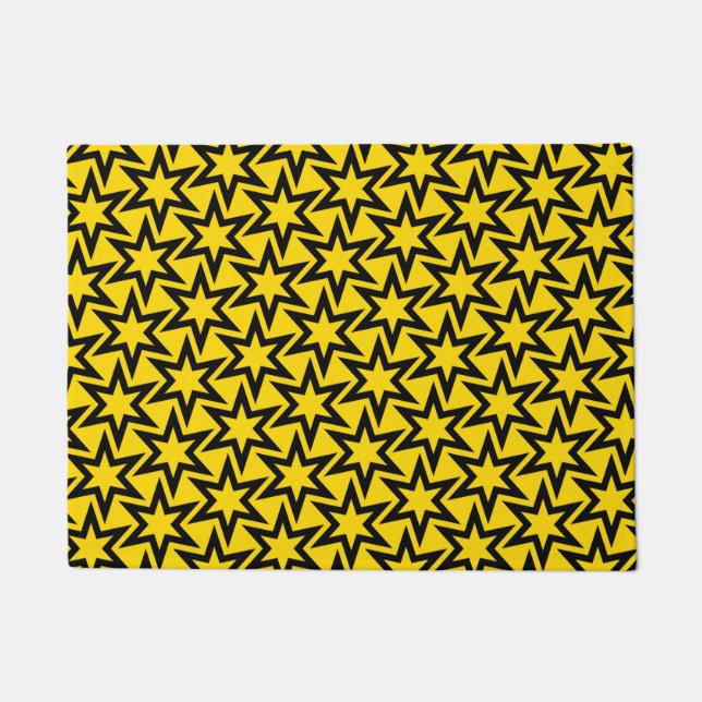 Black And Yellow Geometric Star Pattern Doormat (Front)
