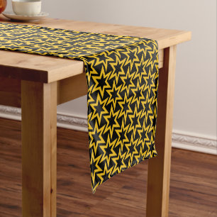 Black and Yellow Geometrical Star Seamless Pattern Short Table Runner