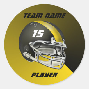 Black and Yellow Gold Football Helmet Classic Round Sticker