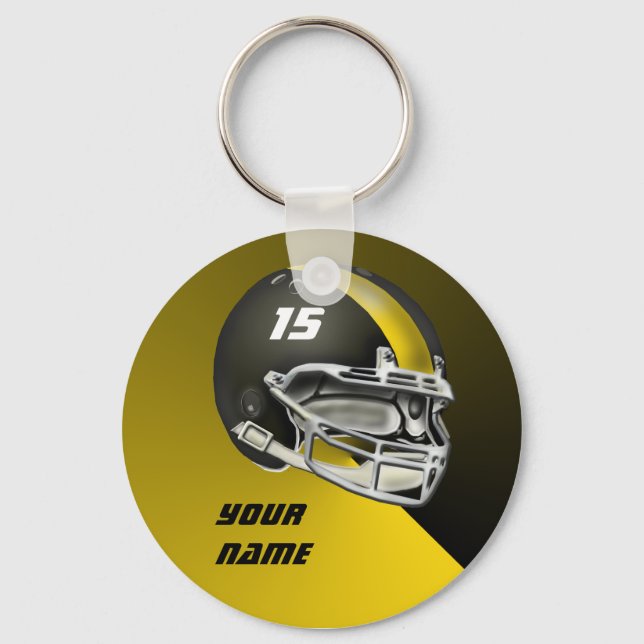 Black and Yellow Gold Football Helmet Key Ring (Front)