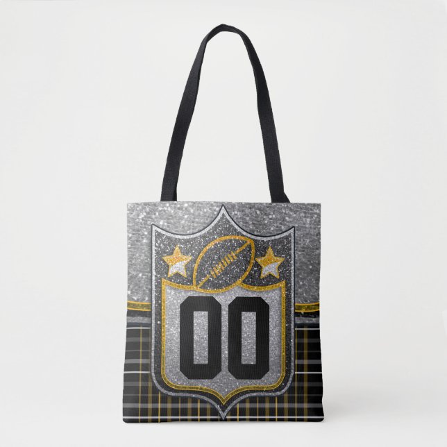 Black and Yellow Gold School Football Jersey Tote Bag (Front)
