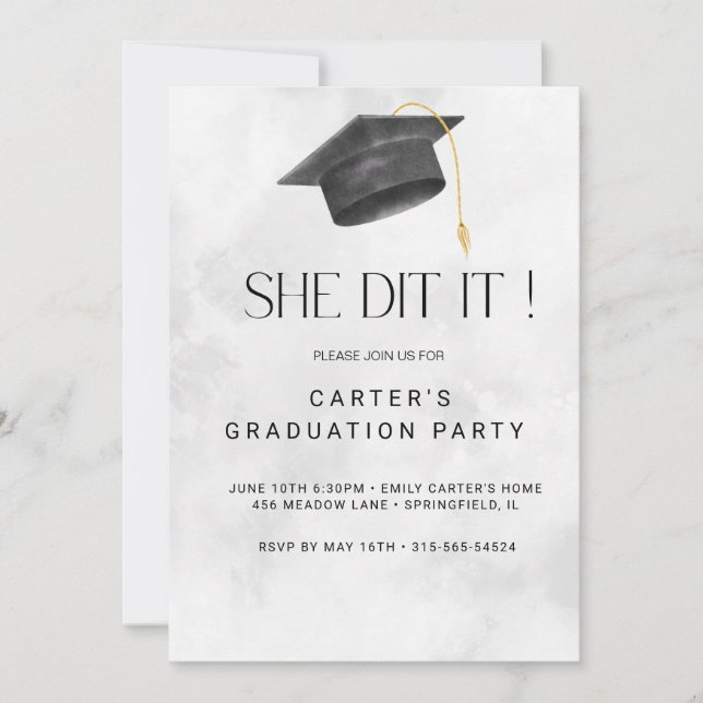 Black and Yellow Grunge Graduation Invitation (Front)