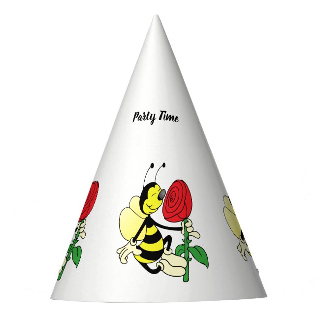 Black and yellow hornet wasp bee with a red rose party hat (Front)