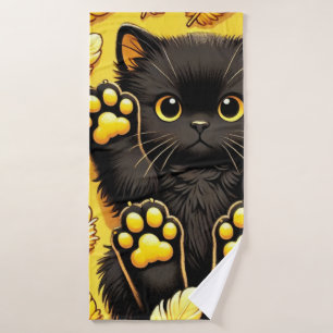 Black and Yellow Kitten Bath Towel