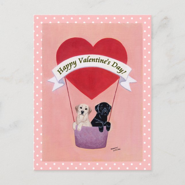 Black and Yellow Labrador Valentine Holiday Postcard (Front)