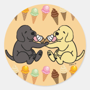 Black and Yellow Labradors Sharing Ice Cream Classic Round Sticker