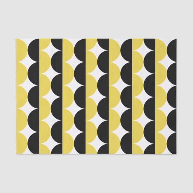 Black and Yellow Mid Century Modern Wavy  Tissue Paper (Front)