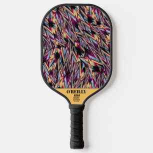 Black and Yellow Modern Abstract Pattern Monogram Pickleball Paddle