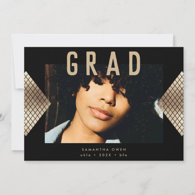 Black and Yellow Modern Geometric Gold Foil Announ Announcement (Front)