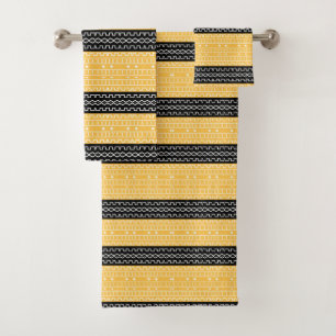 Black And Yellow Modern Mudcloth Bath Towel Set