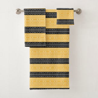 Black And Yellow Modern Mudcloth Bath Towel Set