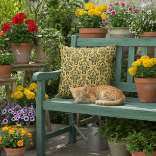 Black and Yellow Outdoor Pillows - Classic Damask