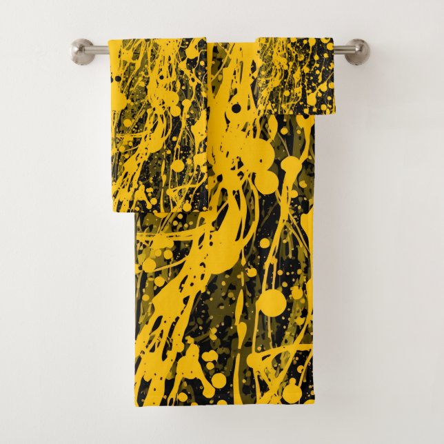 Black and Yellow Paint Splashes Bath Towel Set (Insitu)