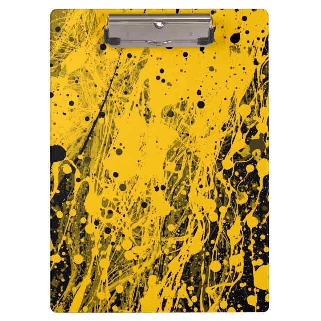 Black and Yellow Paint Splashes Clipboard (Front)