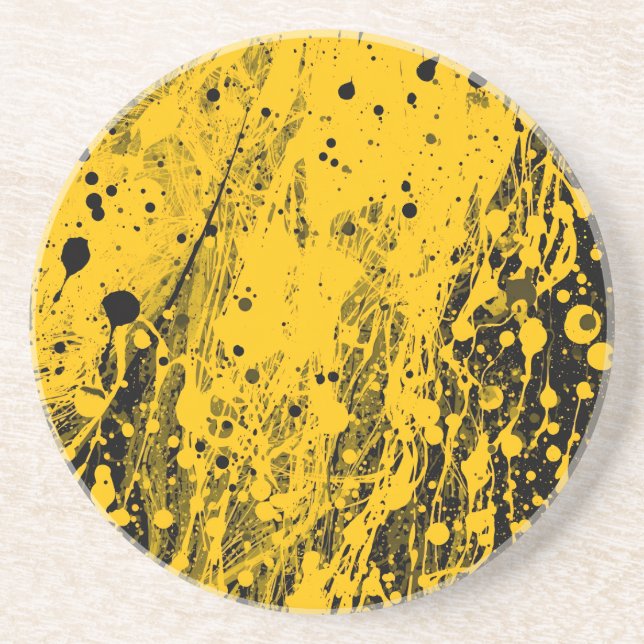 Black and Yellow Paint Splashes Coaster (Front)