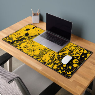 Black and Yellow Paint Splashes Desk Mat