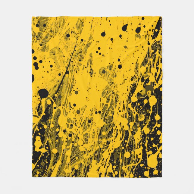 Black and Yellow Paint Splashes Fleece Blanket (Front)