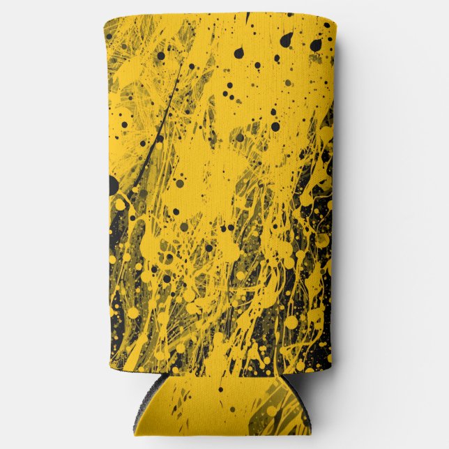 Black and Yellow Paint Splashes Seltzer Can Cooler (Front)