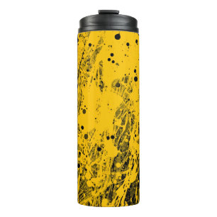 Black and Yellow Paint Splashes Thermal Tumbler