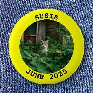 Black and Yellow Personalised Round Photo Frame 6 Cm Round Badge